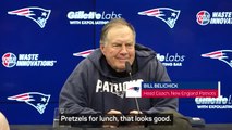 The Hoodie cracks a smile - Belichick making jokes in Germany