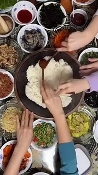 Making Bibimbap (비빔밥) with our family ❤️ Korean mixed rice with veggies and more!