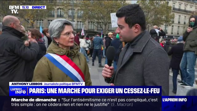 Marche contre la guerre: Ma présence ici n'approuve pas [les messages pro-Hamas], de même que ma présence [à la marche contre l'antisémitisme] n'approuvera pas le message de l'extrême droite , affirme Sandrine Rousseau