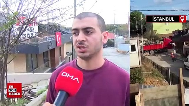 Sarıyer'de yokuş aşağı kayan tır bahçe duvarına çarparak durdu