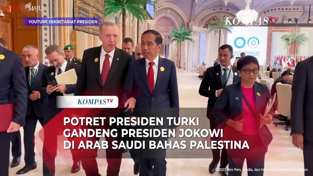 Potret Presiden Turki Gandeng Presiden Jokowi di Arab Saudi Bahas Palestina