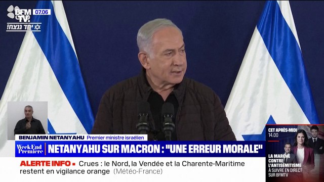 Appel d'Emmanuel Macron au cessez-le-feu à Gaza: Benjamin Netanyahu estime qu'il commet une erreur morale