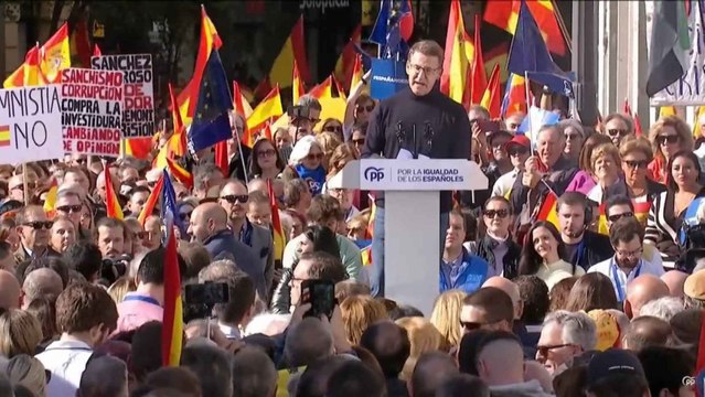 Feijóo en el acto central de las manifestaciones contra la amnistía
