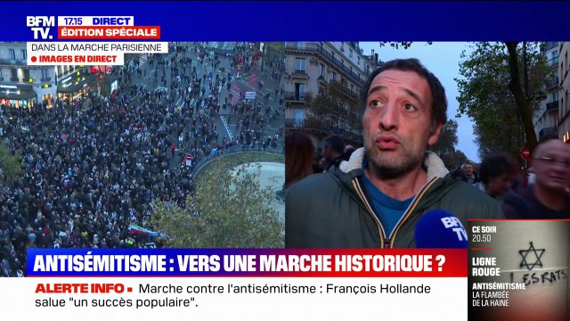 Marche contre l'antisémitisme: C'est un message d'espoir de voir autant de monde avec des convictions politiques très différentes , affirme ce manifestant