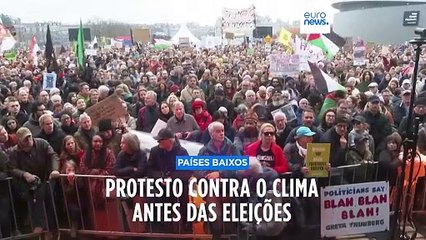 Protesto em defesa do clima junta 70 mil pessoas em Amesterdão