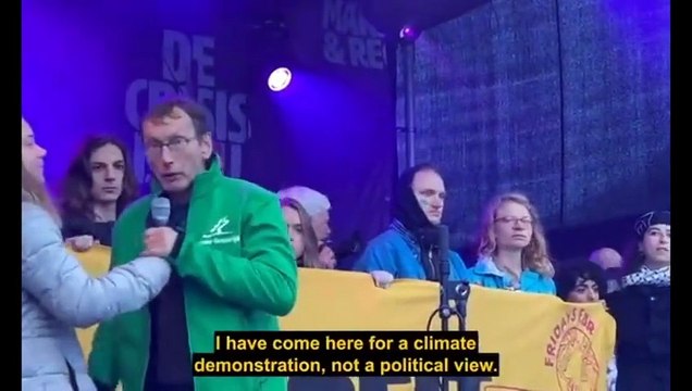 Greta Thunberg's speech to thousands in Amsterdam is hijacked by man who told her 'I've come for a climate demonstration, not a political view' after she invited a Palestinian and an Afghan woman on stage