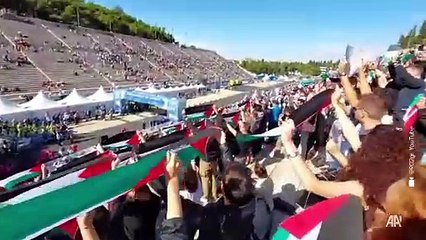 Atina Olimpiyat Stadı'nda Filistin'e destek gösterisi