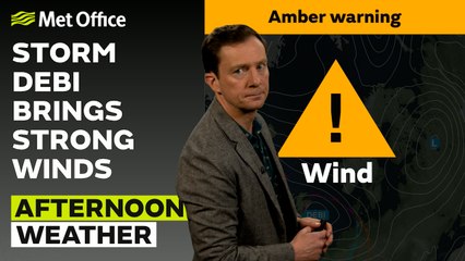 Met Office Afternoon Weather Forecast 13/11/23 - Storm Debi crossing the UK