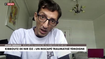 Download Video: Rescapé du massacre du kibboutz de Nir Oz, il témoigne, les larmes aux yeux, sur CNews: 