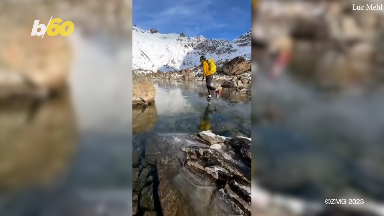 Rare Weather Conditions Create Beautiful See-Through Ice Skating Rink on Alaska Lake
