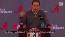 Nick Saban reacts to Zach Arnett and Jimbo Fisher being fired