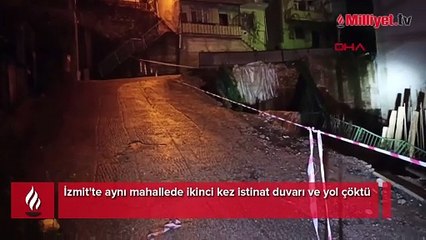 İzmit'te aynı mahallede ikinci kez çökme olayı! Duvar ve yol dayanamadı