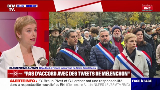 Marche contre l'antisémitisme: Gérard Larcher et Yaël Braun-Pivet ont manqué de clarté dans l'éviction de l'extrême droite assure Clémentine Autain (LFI)