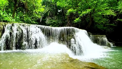 Real shot video of beautiful waterfall in summer forest
