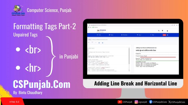 BR & HR Elements | Formatting Tags in Punjabi | Part-2 | HTML | Editor | CSPunjab.Com - Tutorial #3