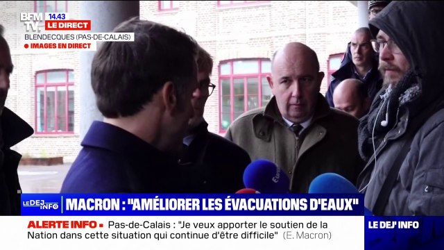 Crues dans le Pas-de-Calais: Les gens retrouveront leur maison déclare Emmanuel Macron en déplacement à Blendecques