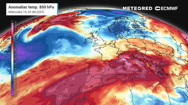 Anomalías de temperaturas previstas a 850 hPa