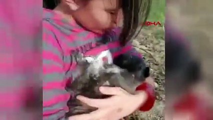 2 haftalık köpeğe 9 yaşındaki ikizler sahip çıktı