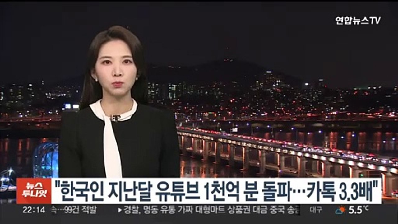 "한국인 지난달 유튜브 1천억분 돌파…카톡 3.3배"