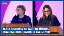 Janja discursa ao lado de líderes como Michelle Bachelet em evento sobre equidade de gênero