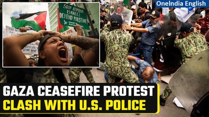 Video herunterladen: Israel-Hamas: Protesters Clash with Police in United States Demanding Gaza Ceasefire | Oneindia News