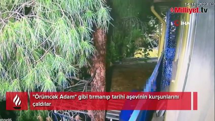 下载视频: Tarihi aşevinde hırsızlık şoku! 'Örümcek Adam' gibi tırmanıp çaldılar