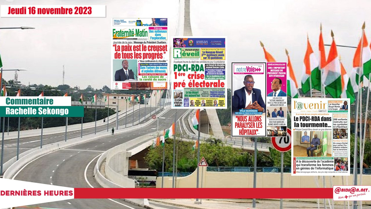 Titrologie du jeudi 16 novembre 2023/Journée de la paix: Message du président Ouattara: " La paix est un creuset de tous les progrès"