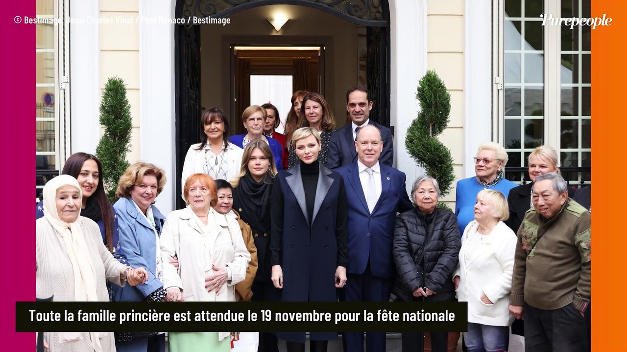 Charlene de Monaco en col roulé et manteau chic avec revers de cuir, Albert très élégant avec sa nièce Camille rayonnante