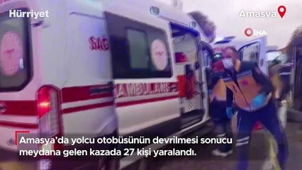 Amasya’da feci kaza! Yolcu otobüsü devrildi