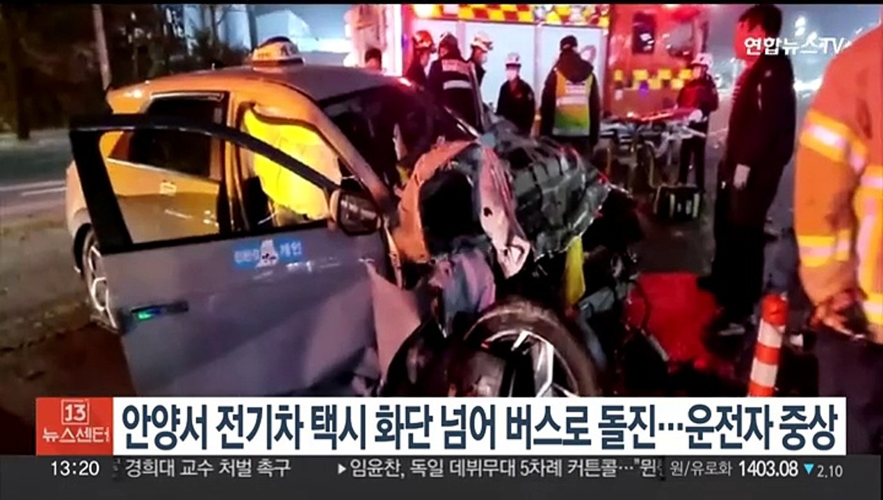 경기 안양서 전기차 택시, 화단 넘어 버스로 돌진…운전자 중상