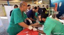 L'arrivo dei feriti all'ospedale kuwaitiano di Rafah, a Gaza