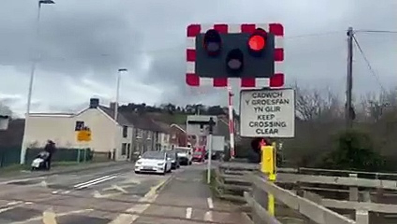 Timber freight train leaving Aberystwyth