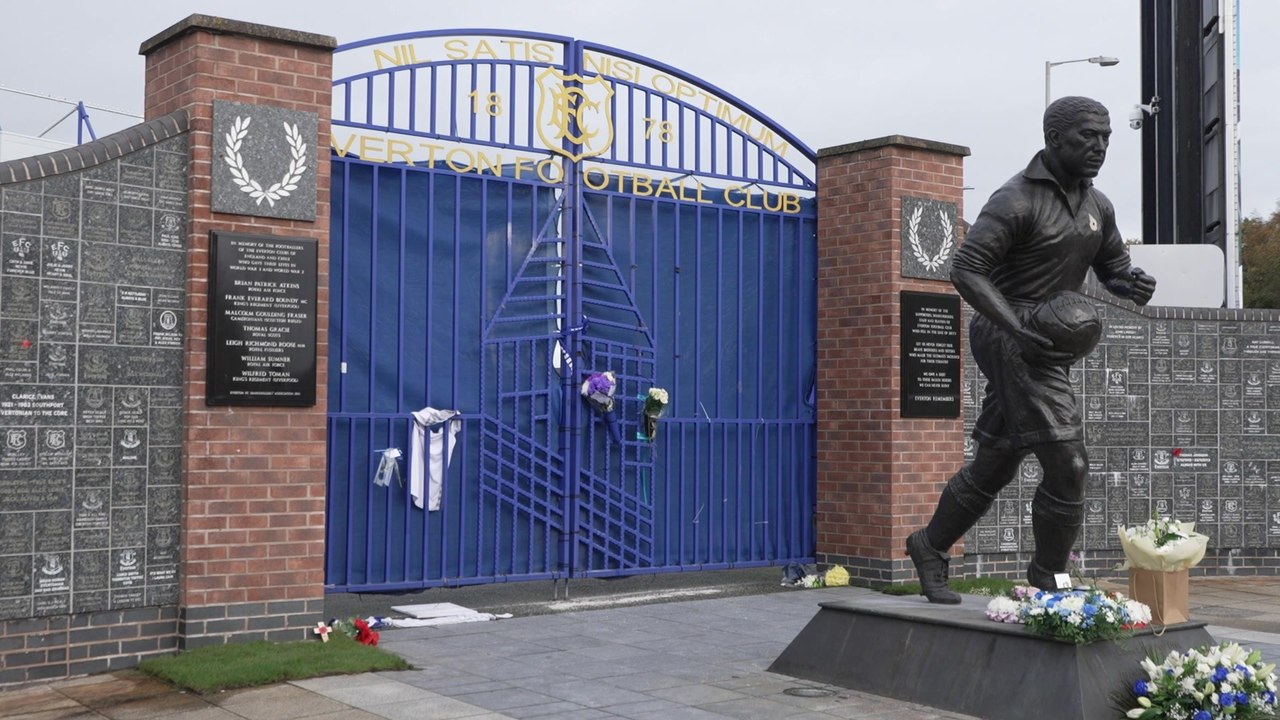 General Views of Everton's iconic Dixie Dean statue at Goodison Park