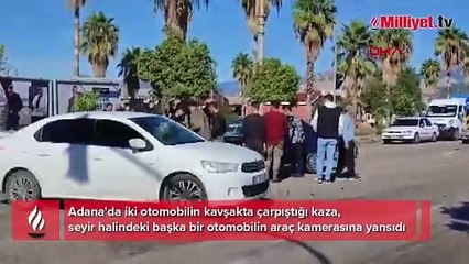 İki otomobilin çarpıştığı kaza araç kamerasında