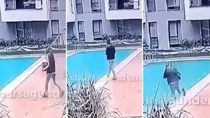 Kurye, teslimat için gittiği sitede havuza düştü