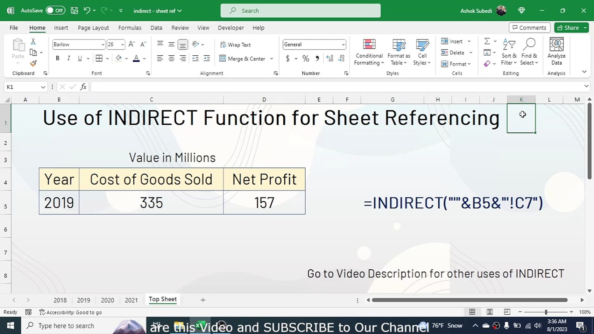 ⁣Learn the Use of INDIRECT Function in Excel for Sheet Referencing