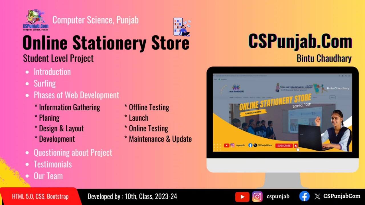 Online Stationery Store by Sonia & Team | 10th, 2023-24 | Website Project in HTML CSS | CSPunjab.Com