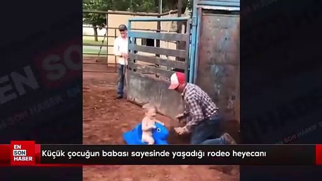 Küçük çocuğun babası sayesinde yaşadığı rodeo heyecanı