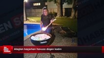 Ateşten kaçarken havuza düşen kadın