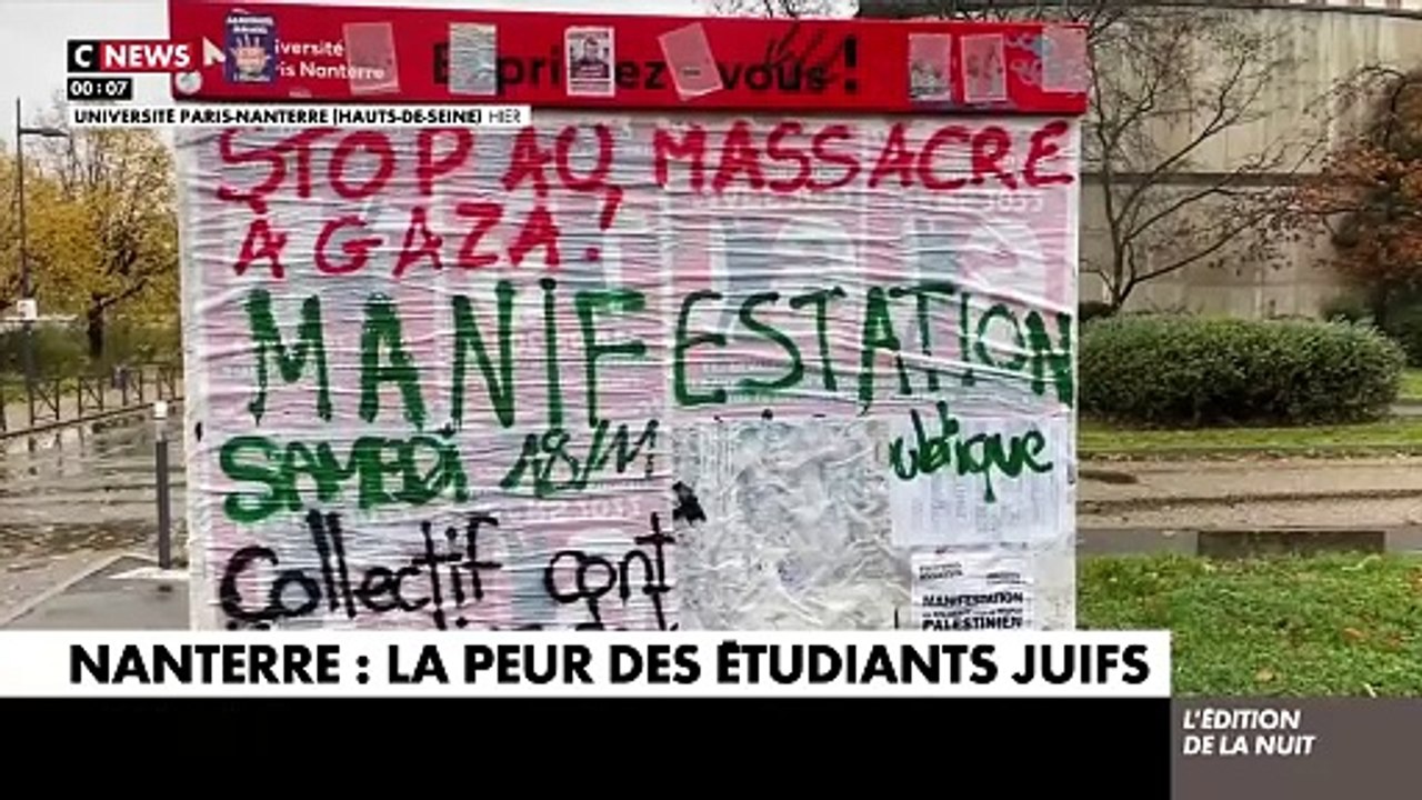 Antisémitisme : Un étudiant juif de la Fac de Nanterre raconte sur CNews les pressions et les menaces qu'il subit au quotidien et la peur d'aller en cours