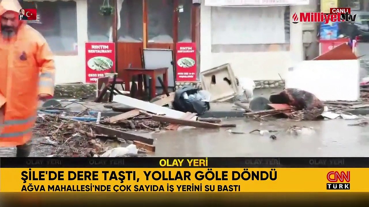 Şile'de dere taştı, yollar göle döndü