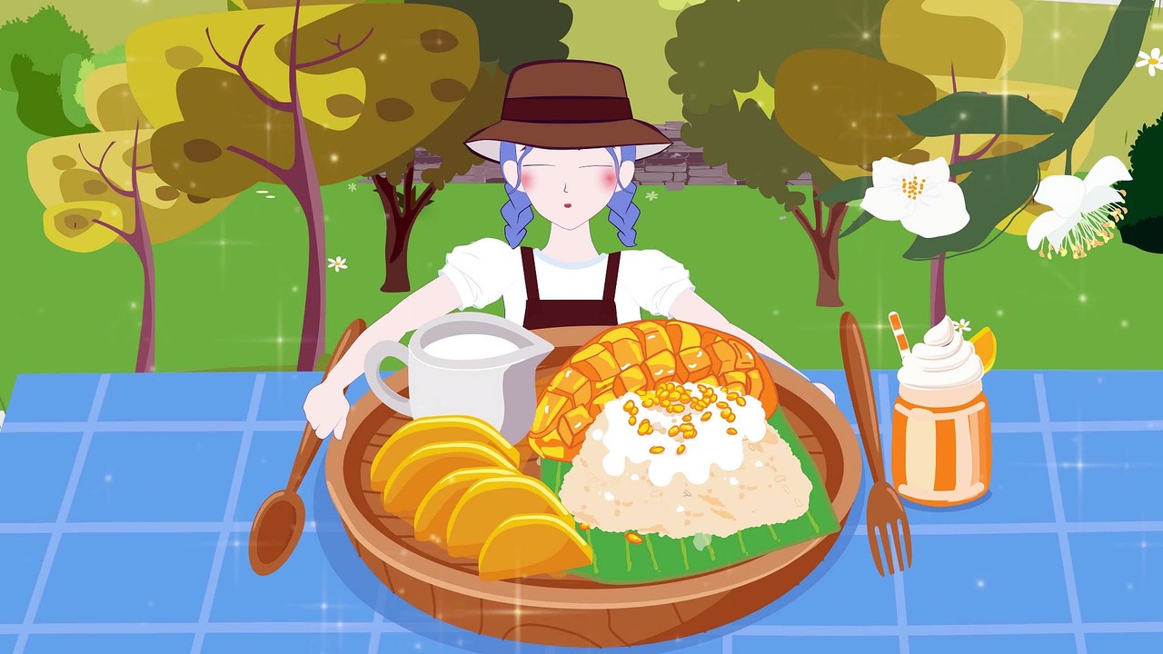 ASMR mukbang mango coconut sticky rice is a delicious THAI food