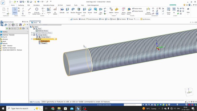16. solid edge thread feature | solid edge tutorials for beginners