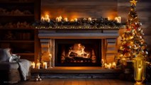 Christmas crackling log fireplace with purring cat sound 