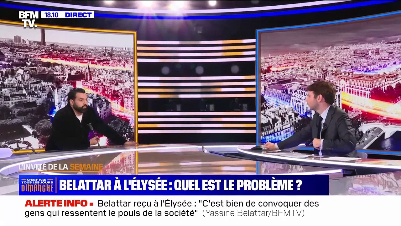 L'humoriste Yassine Belattar confirme sur BFM TV avoir été reçu à l'Elysée et ne pas avoir été à la marche contre l'antisémitisme en raison de la présence du RN : "Je ne manifeste pas avec mes bourreaux"