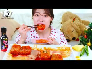 ASMR MUKBANG | Fire noodles&Fire Mushroom Wrapped in Rice paper, Cheese Wrap, Fried quail eggs