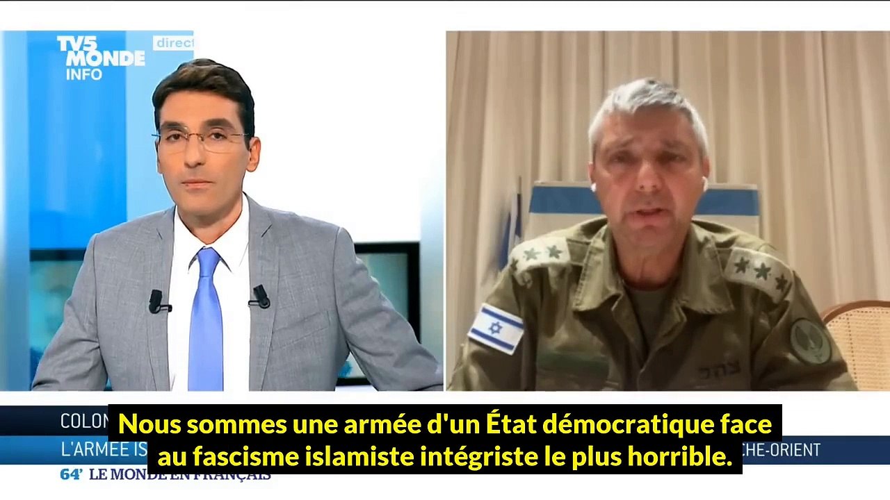 Un présentateur de la chaîne publique française TV5 s'en prend en direct au porte-parole de l'armée israélienne et compare son action à celle des terroristes du Hamas: "Vous vous comportez comme eux!" - Regardez