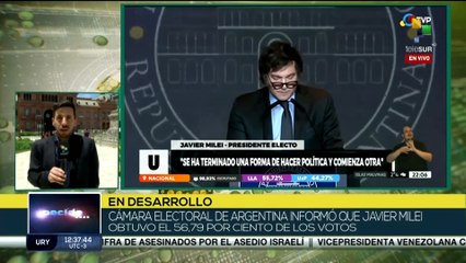 Argentina: Cámara electoral informa que Javier Milei obtuvo el 56.79% de los votos