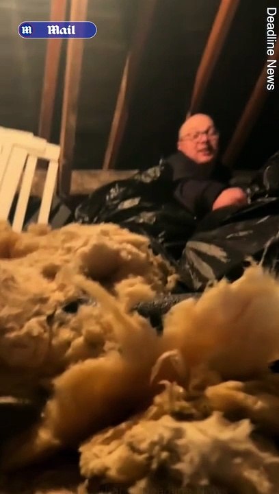 Moment man falls through ceiling while getting Christmas decorations