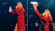 Taylor Swift throws water bottle to fans during Rio concert